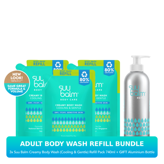 Suu Balm Creamy Body Wash (Cooling & Gentle) Refill Pack Bundle 3 x 740ml