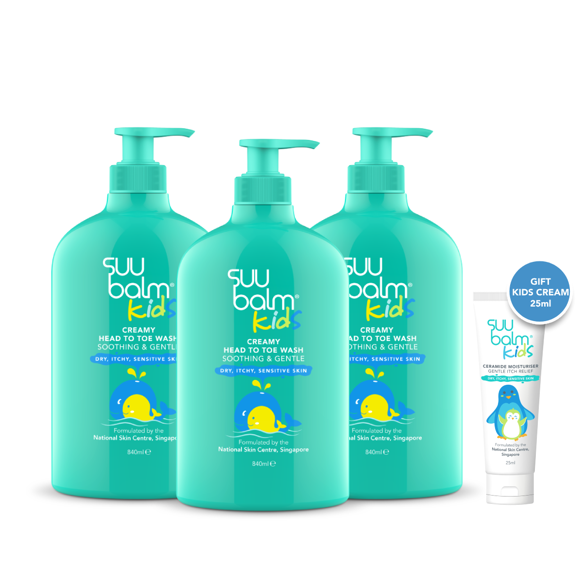 Suu Balm Kids Creamy Head To Toe Wash (Soothing & Gentle) Bundle 3 x 840ml