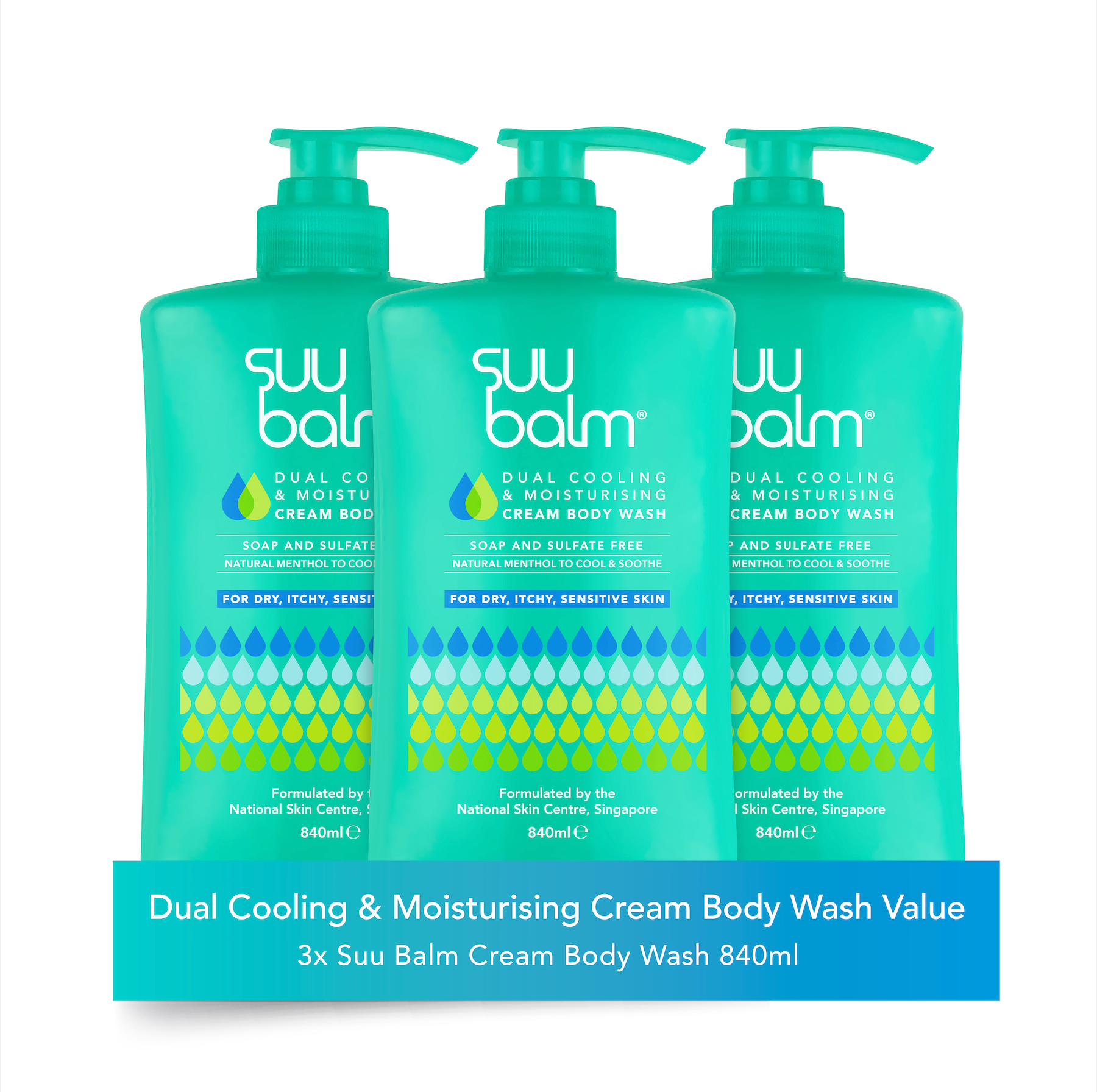 Suu Balm® Dual Cooling & Moisturising Cream Body Wash Value Bundle (3 x 840ml)
