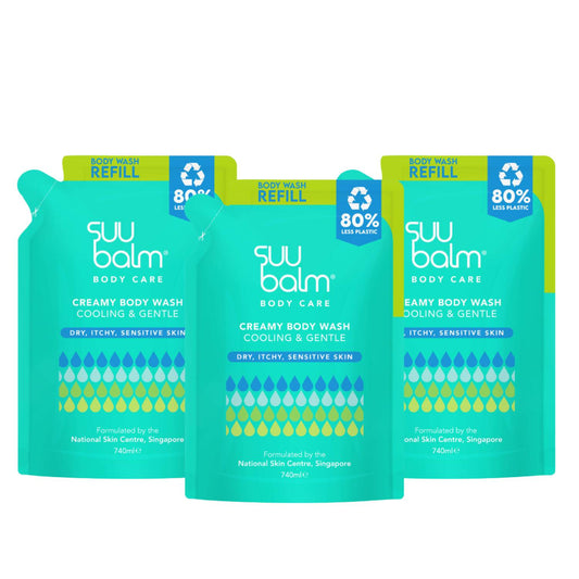 Suu Balm Creamy Body Wash (Cooling & Gentle) Refill Pack Bundle 3 x 740ml