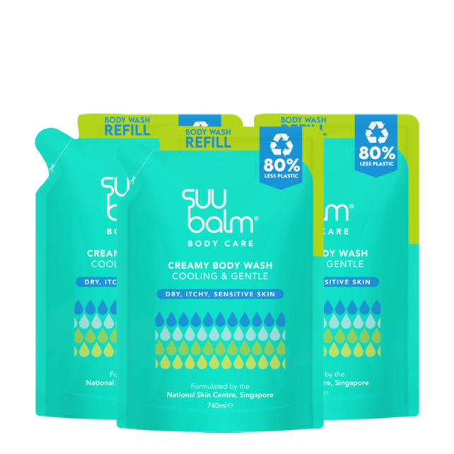 Suu Balm 润肤沐浴露（清凉温和型）补充装套装 3×740毫升