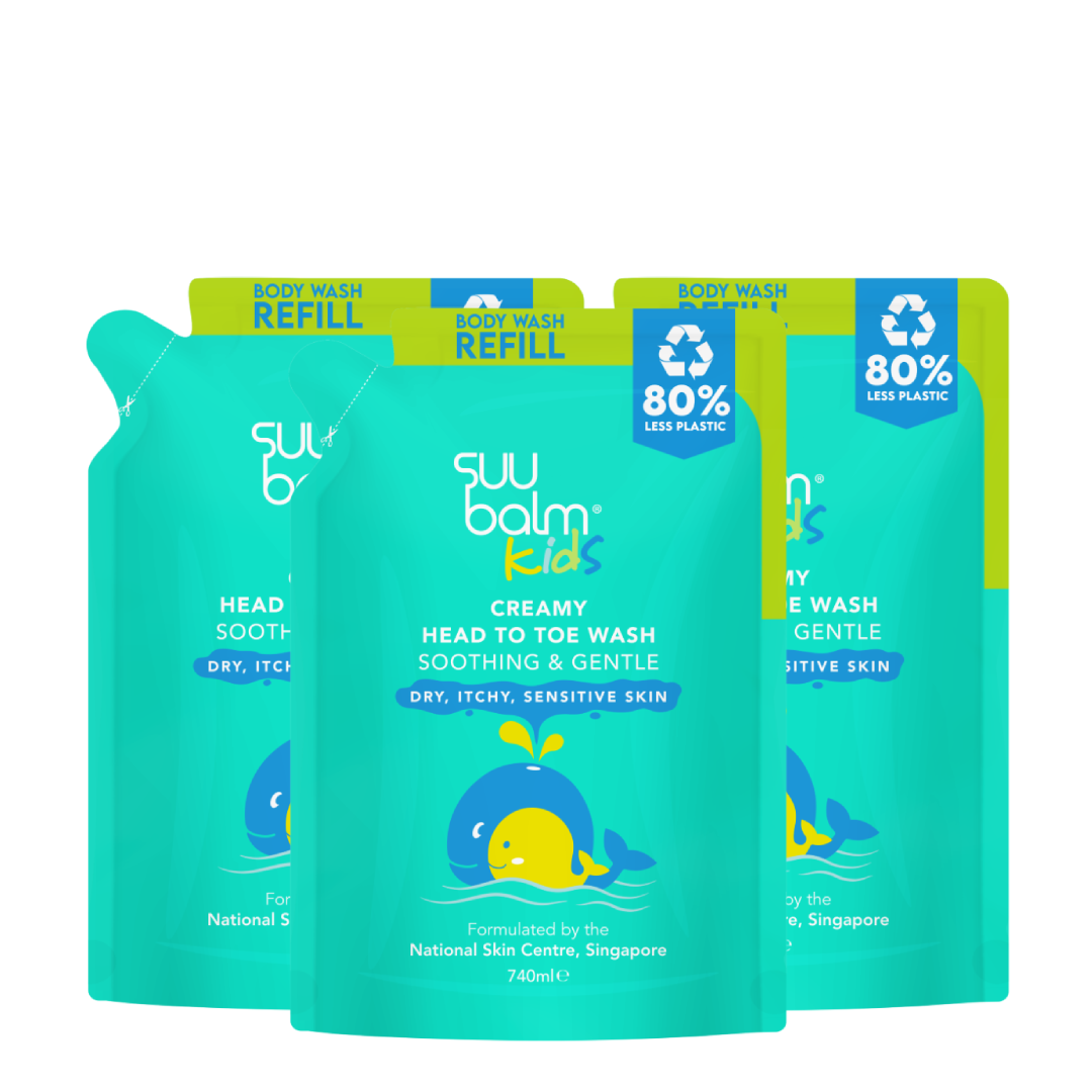 Suu Balm Kids Creamy Head To Toe Wash (Soothing & Gentle) Bundle 740ml x 3