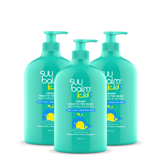 Suu Balm Kids Creamy Head To Toe Wash (Soothing & Gentle) Bundle 840ml x 3
