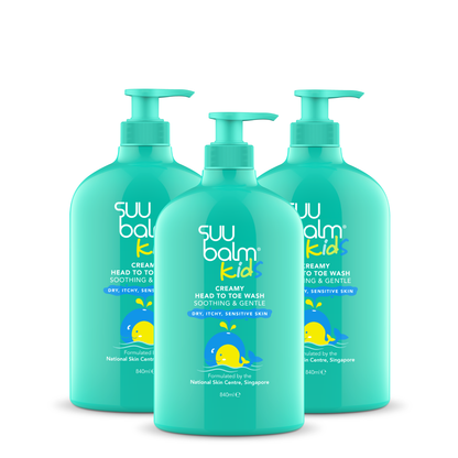 Suu Balm Kids Creamy Head To Toe Wash (Soothing & Gentle) Bundle 840ml x 3